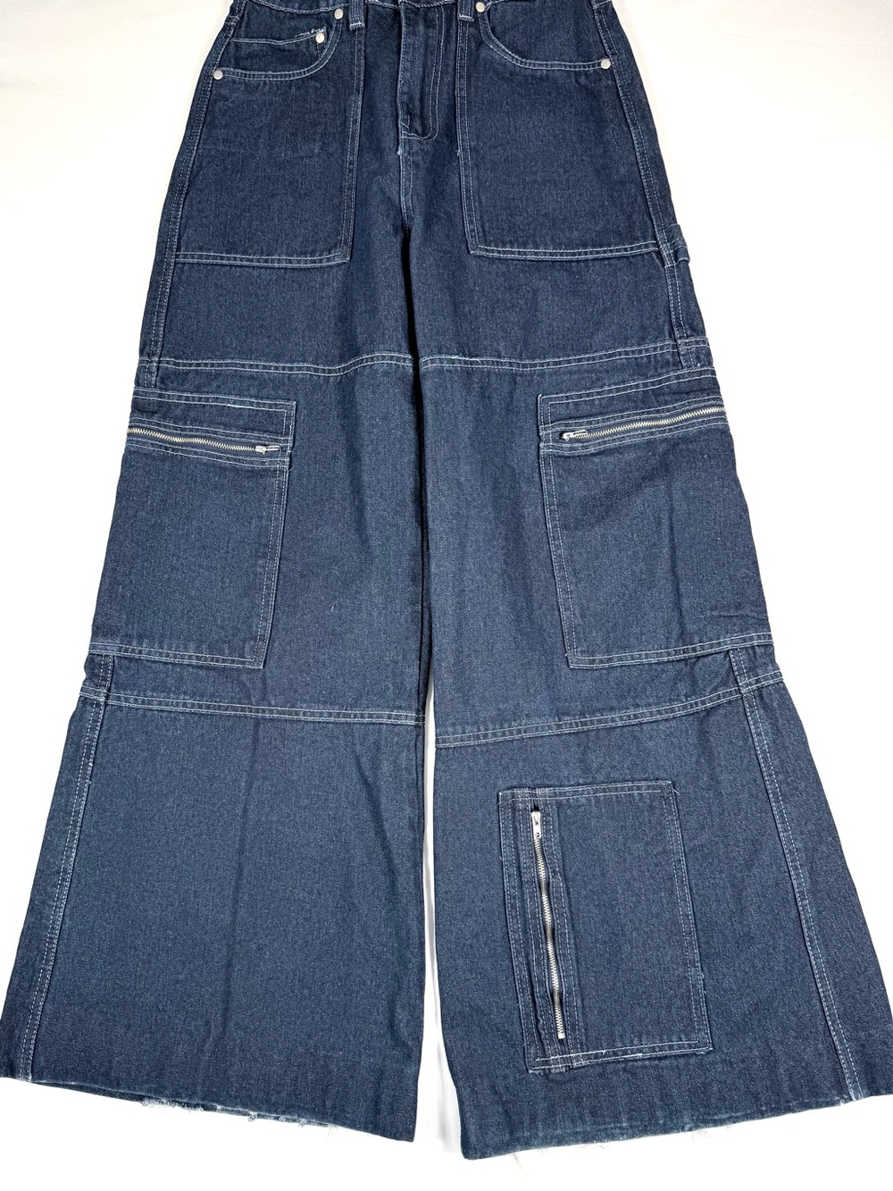 FASHION NOVA Womens Cargo Carpenter Wide Leg Jeans 3 Baggy Utility Streetwear - Picture 5 of 14